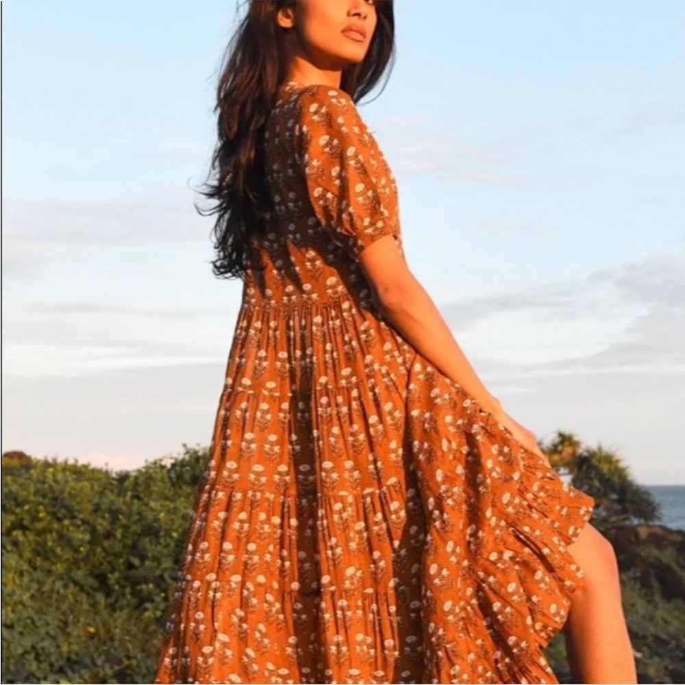 Daughters of India Floral Maxi Dress in Rust